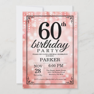60th Birthday Invitation Pink Glitter