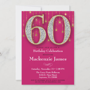 60th Birthday Invitation Pink Gold Diamonds Adult