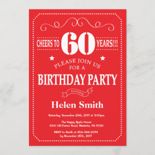 60th Birthday Invitation Red and White