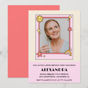 60th birthday invitation Retro Groovy Pink Floral
