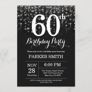60th Birthday Invitation Silver Glitter