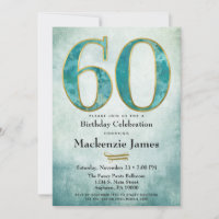 60th Birthday Invitation Turquoise Blue Gold Adult