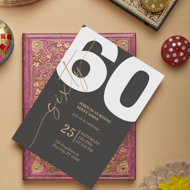 60th Birthday Invitation with Gilded Calligraphy (60th Birthday Invitation with Gilded Calligraphy)
