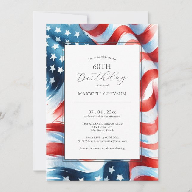 60th Birthday Invitations American Flag (Front)