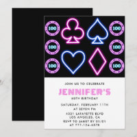 60th birthday invitations Casino theme Poker Girl