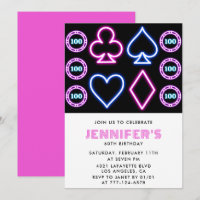 60th birthday invitations Casino theme Poker Girl