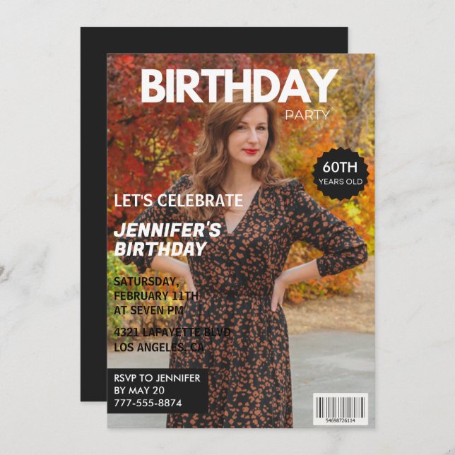 60th birthday invitations for her Magazine Cover (Front/Back)