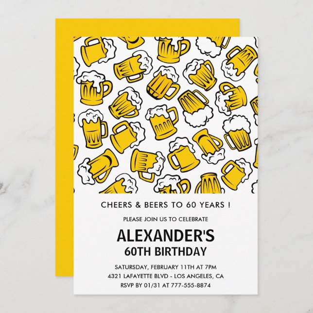 60th birthday invitations for him Beer Modern (Front/Back)