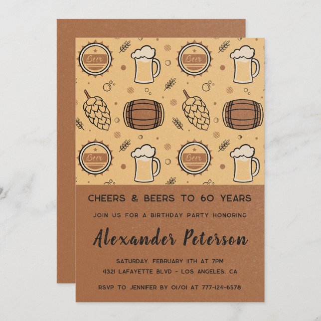 60th birthday invitations for him Beer Rustic Men  (Front/Back)