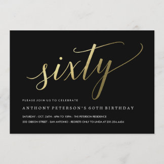 60th Birthday Invitations - Formal Faux Gold