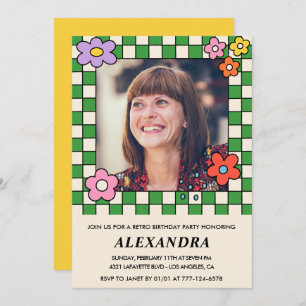 60th birthday invitations Retro Groovy Flowers