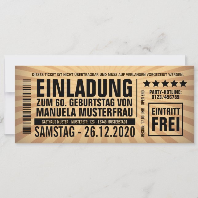 60th Birthday Invitations - Ticket (Front)