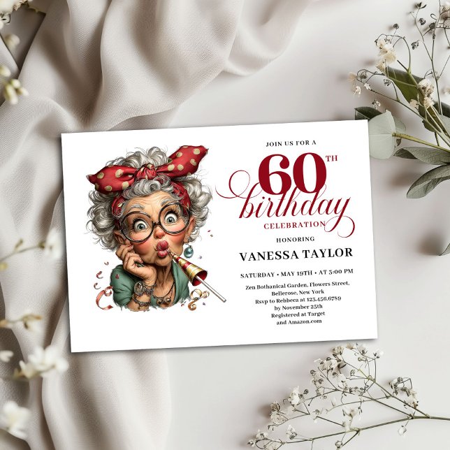 60th Birthday Invite Card Quirky Funny Old Lady (60th Birthday Invite Card Quirky Funny Old Lady)