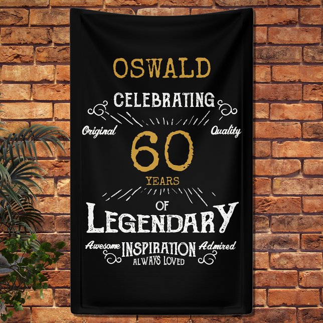 60th Birthday Legendary Black Gold Retro Banner (A personalized 60th birthday classic party banner for that special birthday turning 60.)