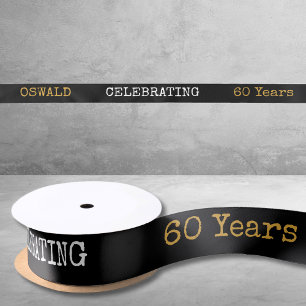60th Birthday Legendary Black Gold Retro Satin Ribbon