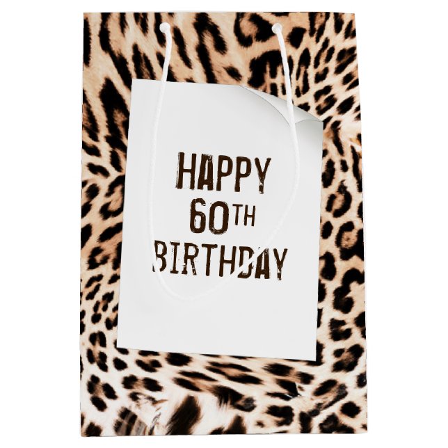 60th Birthday Leopard Fur Print  Medium Gift Bag (Front)