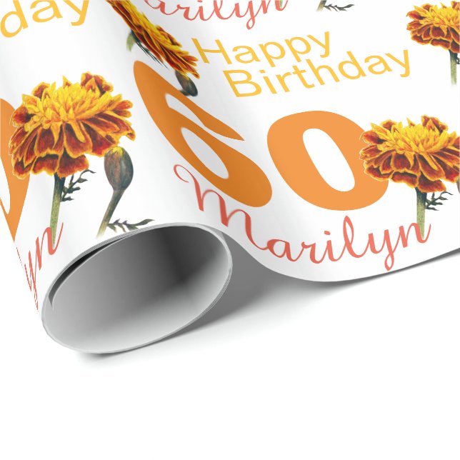 60th birthday marigold flower name gift wrap (Roll Corner)
