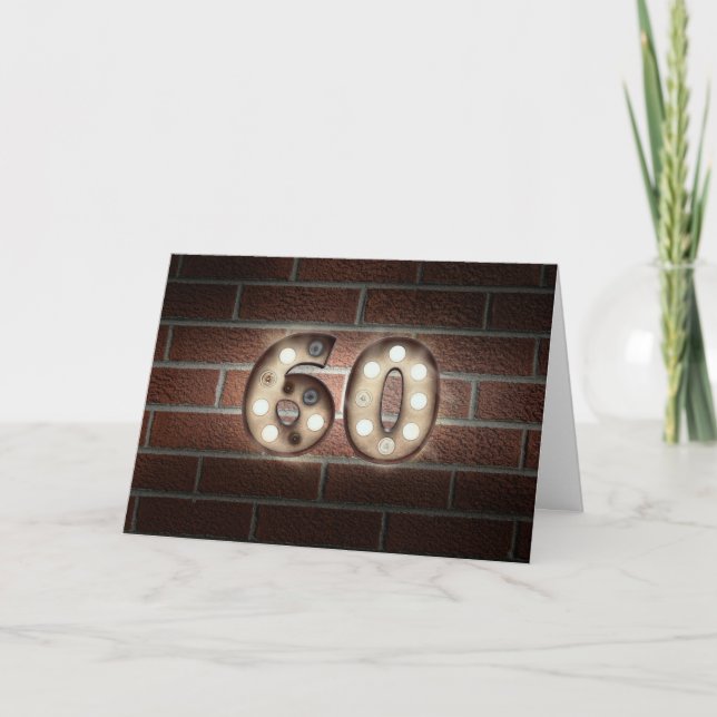 60th birthday-marquee light sign on brick card (Front)