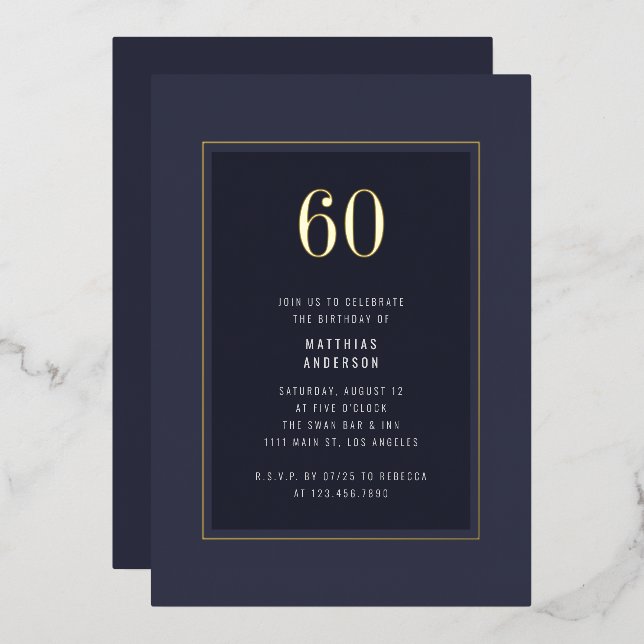 60th Birthday Minimal Elegant Dark Gold Frame (Front/Back)