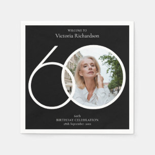 60th Birthday Minimalist Black White Custom Photo Napkin