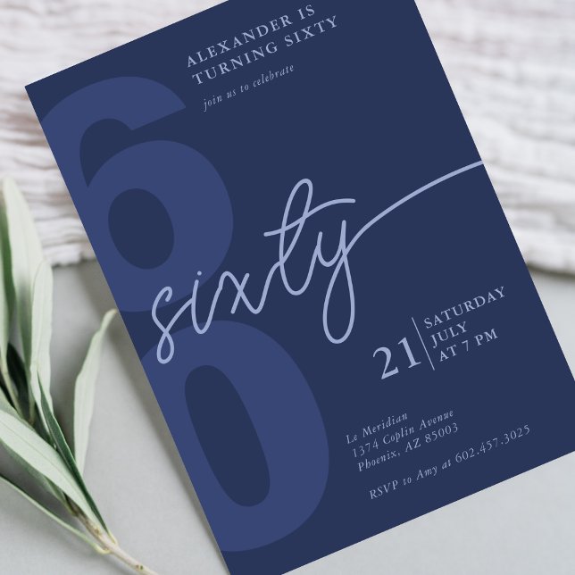 60th Birthday Modern Minimalist Navy Invitation (Creator Uploaded)
