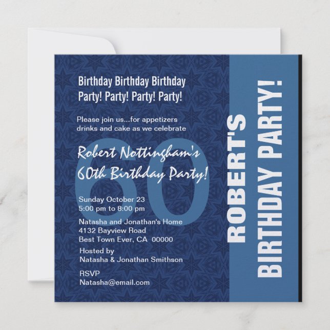 60th Birthday Modern Pattern in Hues of Blue W331 Invitation (Front)