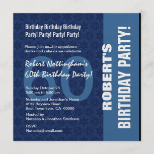 60th Birthday Modern Pattern in Hues of Blue W331 Invitation
