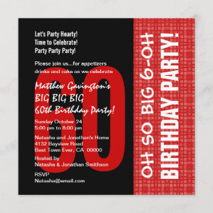 60th Birthday Modern Red and Black B205 Invitation