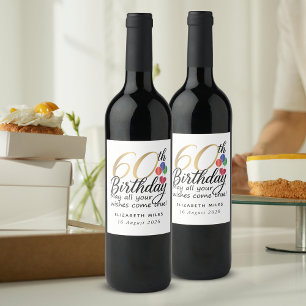 60th Birthday Modern Script Gold Typography Simple Wine Label