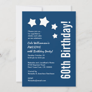 60th Birthday Modern with Stars Custom Colour A01 Invitation
