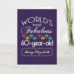 60th Birthday Most Fabulous Colorful Gems Purple Card