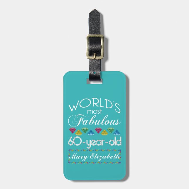 60th Birthday Most Fabulous Colourful Gem Luggage Tag (Front Vertical)