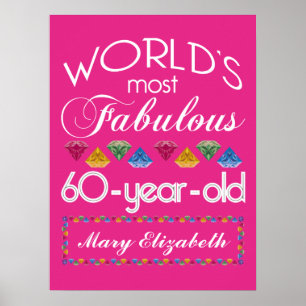 60th Birthday Most Fabulous Colourful Gems Pink Poster