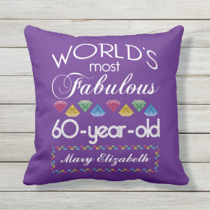 60th Birthday Most Fabulous Colourful Gems Purple Cushion