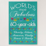 60th Birthday Most Fabulous Group of Friends Gems Jigsaw Puzzle<br><div class="desc">Celebrate the milestone birthday of your favourite group of senior citizens with this fun gift reminding them of how fabulous they are. White and grey lettering with colourful diamond-cut gems in rainbow tones. Customise with names, initials or other text. This series is in increments of 5 years (95, 90, 85,...</div>