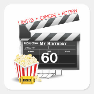 60th Birthday Movie Theme Square Sticker
