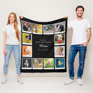60th Birthday Mum Photo Collage Template Black Fleece Blanket