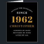 60th Birthday Name 1962 Black Gold Elegant Card<br><div class="desc">A personalised chic birthday card that is easy to customise for that special occasion.</div>