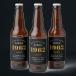 60th Birthday Name 1962 Black Gold Elegant Chic Beer Bottle Label<br><div class="desc">A personalised elegant beer label that is easy to customise for that special occasion.</div>