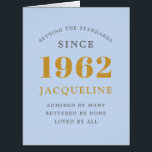 60th Birthday Name 1962 Blue Elegant Chic<br><div class="desc">A personalised elegant birthday card that is easy to customise for that special occasion.</div>