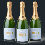 60th Birthday Name 1962 Blue Grey Elegant Chic Sparkling Wine Label<br><div class="desc">A personalised elegant sparkling wine label that is easy to customise for that special occasion.</div>