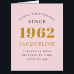 60th Birthday Name 1962 Pink Elegant Chic Card<br><div class="desc">A personalised elegant birthday card that is easy to customise for that special occasion.</div>