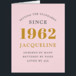 60th Birthday Name 1962 Pink Elegant Chic Card<br><div class="desc">A personalised elegant birthday card that is easy to customise for that special occasion.</div>