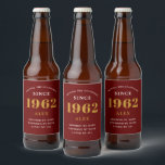 60th Birthday Name 1962 Red Gold Elegant Chic Beer Bottle Label<br><div class="desc">A personalised elegant beer label that is easy to customise for that special occasion.</div>