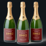 60th Birthday Name 1962 Red Gold Elegant Chic Sparkling Wine Label<br><div class="desc">A personalised elegant sparkling wine label that is easy to customise for that special occasion.</div>