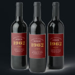 60th Birthday Name 1962 Red Gold Elegant Chic Wine Label<br><div class="desc">A personalised elegant wine label that is easy to customise for that special occasion.</div>
