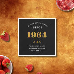 60th Birthday Name 1964 Black Gold Elegant Chic<br><div class="desc">Premium 60th Birthday Black and Gold Personalised Paper Napkins - Celebration Elegance. Celebrate a milestone birthday in style with our chic, premium-quality, 60th Birthday Paper Napkins. Exquisitely designed with a striking black and gold colour scheme, these napkins add a touch of luxury and sophistication to any 60th birthday bash. Express...</div>