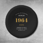 60th Birthday Name 1964 Black Gold Elegant Chic Paper Plate<br><div class="desc">1964 Setting The Standards Paper Bowls: 60th Birthday Customisable Black Gold Elegant Chic Dining Ware. Celebrate a momentous milestone with our fully customisable 1964 Setting The Standards Paper Bowls. Embellished with an elegant black and gold design, these bowls add a luxe touch to the celebration. Ideal for snacks, dessert or...</div>