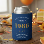 60th Birthday Name 1966 Blue Gold Elegant Chic Can Cooler<br><div class="desc">Luxurious 60th Birthday Blue and Gold Can Cooler: The perfect party companion. Our high-quality 60th Birthday Can Cooler is made to help you toast to the big milestone in style. Crafted in sleek blue and accented with gold, it brings a touch of luxury to your celebration. Not just a pretty...</div>