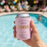 60th Birthday Name 1966 Pink Grey Elegant Chic Can Cooler<br><div class="desc">A personalised elegant can cooler that is easy to customise for that special birthday party occasion.</div>